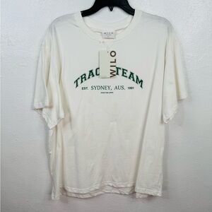 WILO The Label T-Shirt Size L Oversized White Green Track Team Graphic Crew Neck